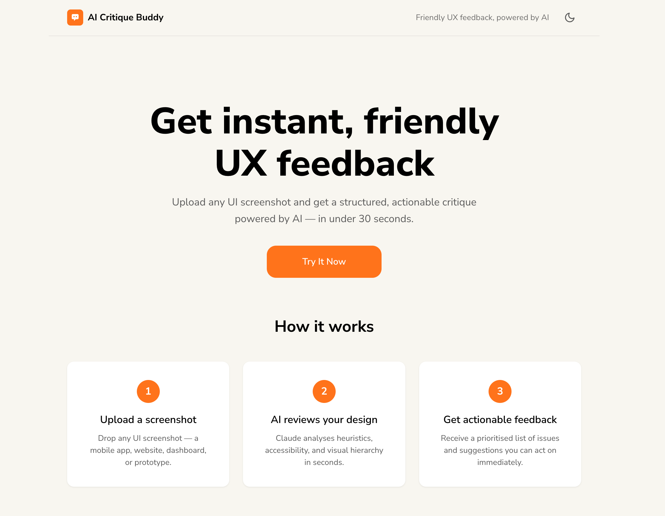 AI Critique Buddy landing page