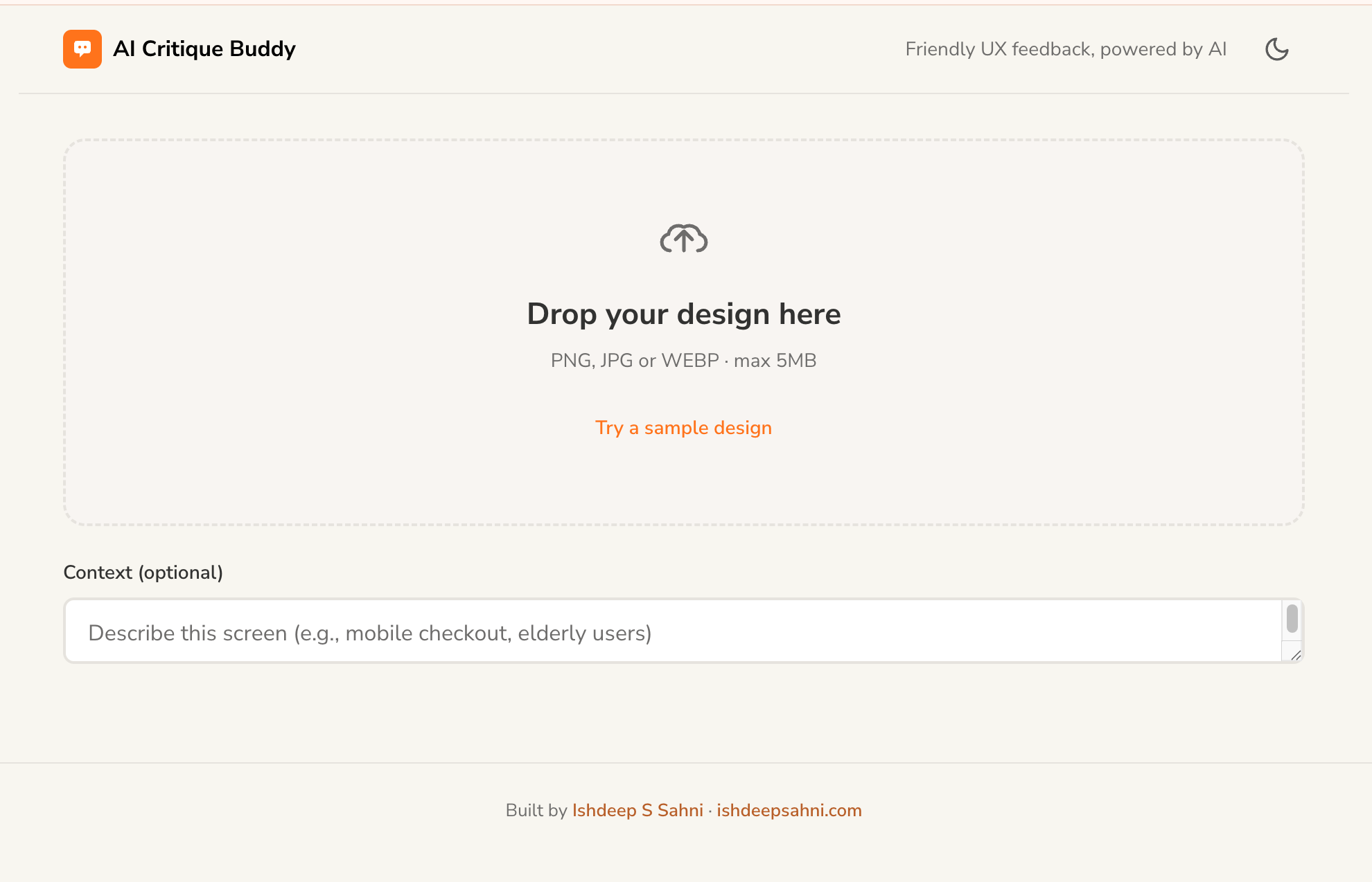 Upload screen with drop zone