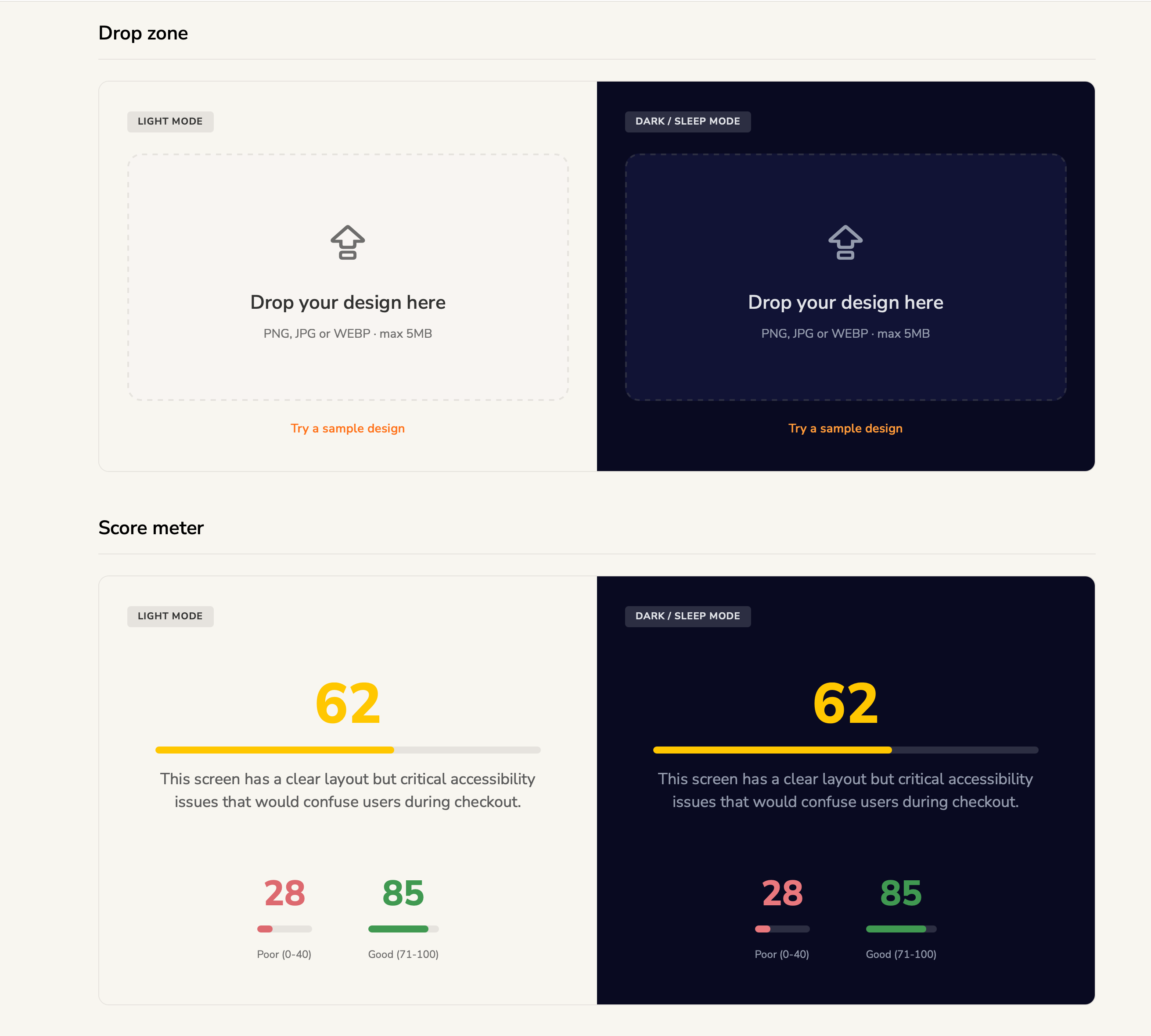 Drop zone and score meter components